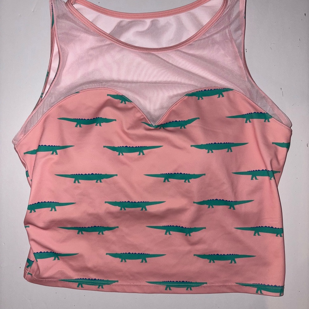 Kortni Jeane Pink and Green Crocodile Swim Top